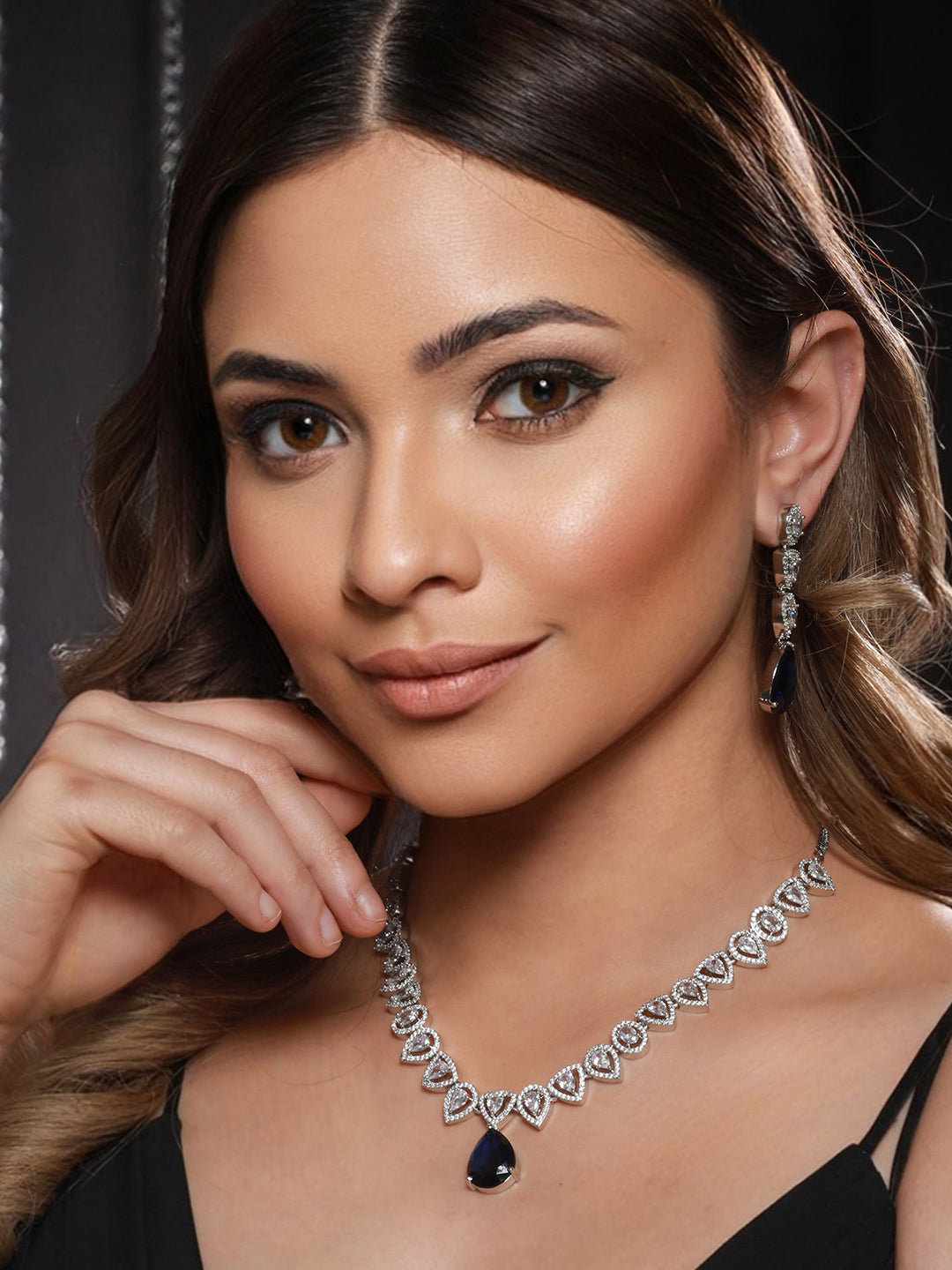 Silver Plated Pear Shaped CZ Studded luxe Minimal jewellery Set